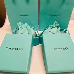 Set of 2 New Tiffany & Co. boxes with pouch and gift bag
